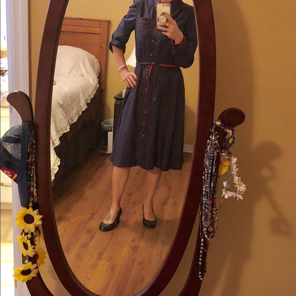 Vintage Navy Blue Button Down Dress - Picture 2 of 5